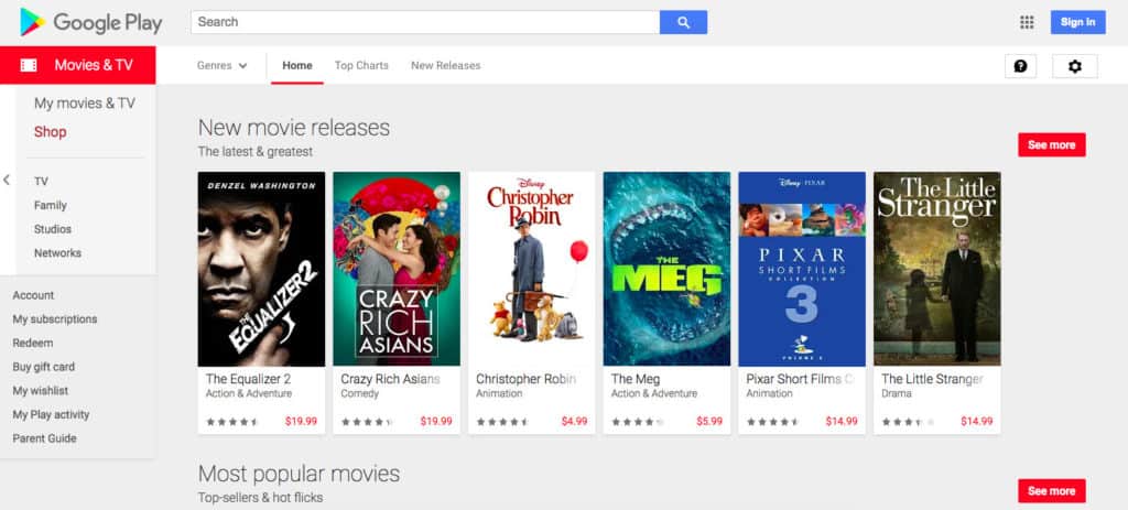Captura de pantalla de películas de Google Play