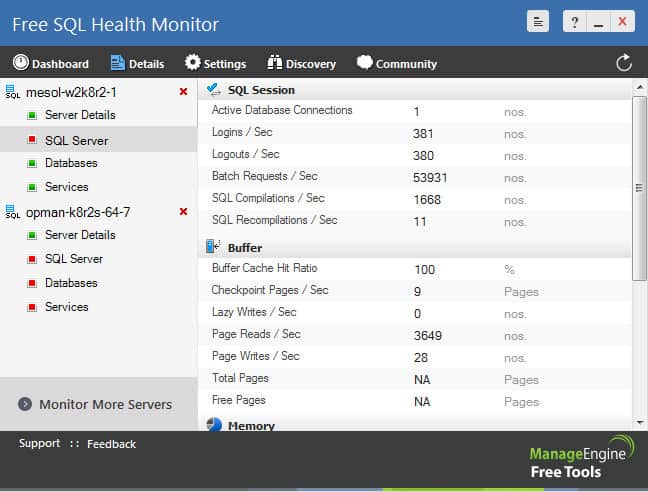 ManagEngine Free SQL Health Monitor