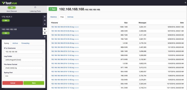 Capture d'écran Fastvue Syslog