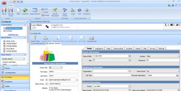 Captura de pantalla de Oracle Service Cloud
