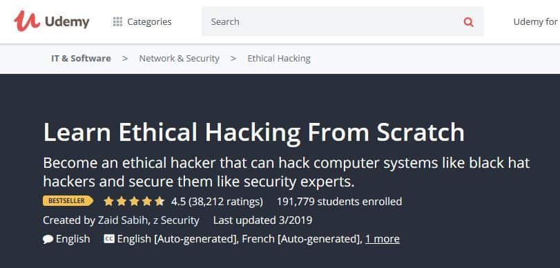 Curso de hackers éticos da Udemy.