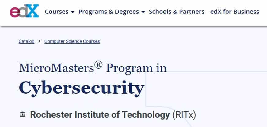curso de seguridad cibernética edX en línea.