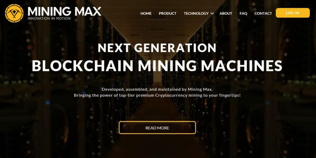 A página inicial do Mining Max.