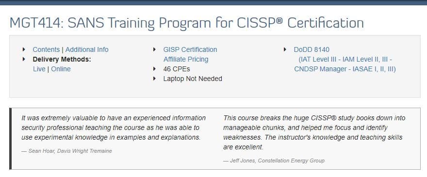 SANS: MGT414: Programme de formation SANS pour la certification CISSP®
