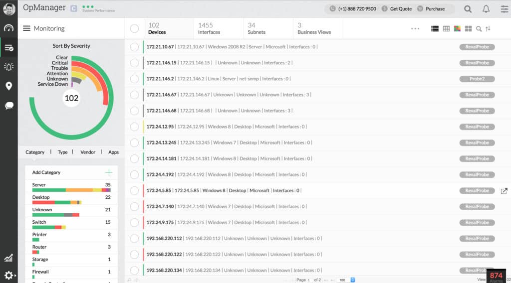 Screenshot dell'inventario di ManageEngine OpManager