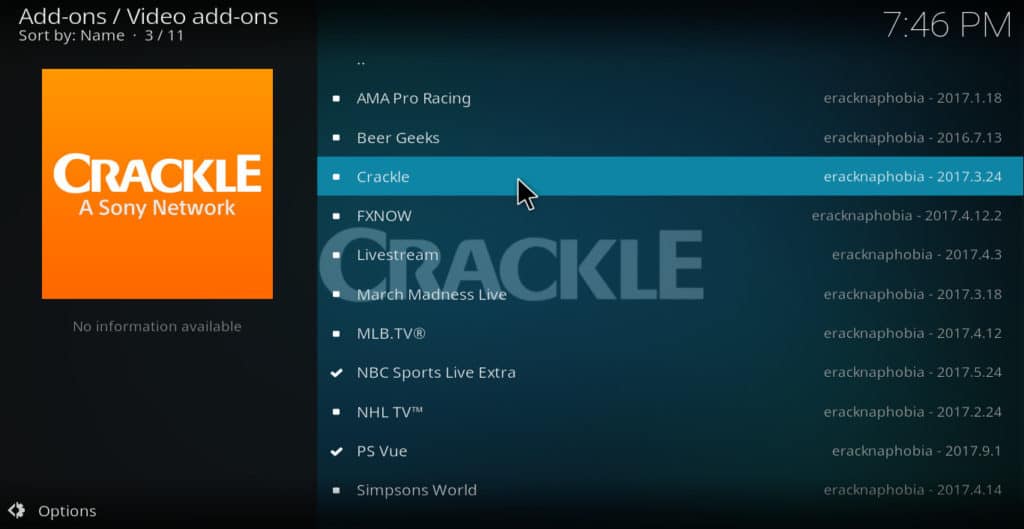 Addon Crackle Kodi: comment installer et utiliser Crackle sur Kodi
