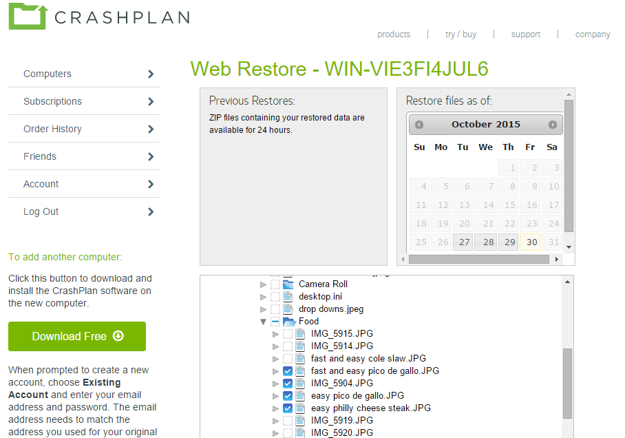 crashplan Web復元