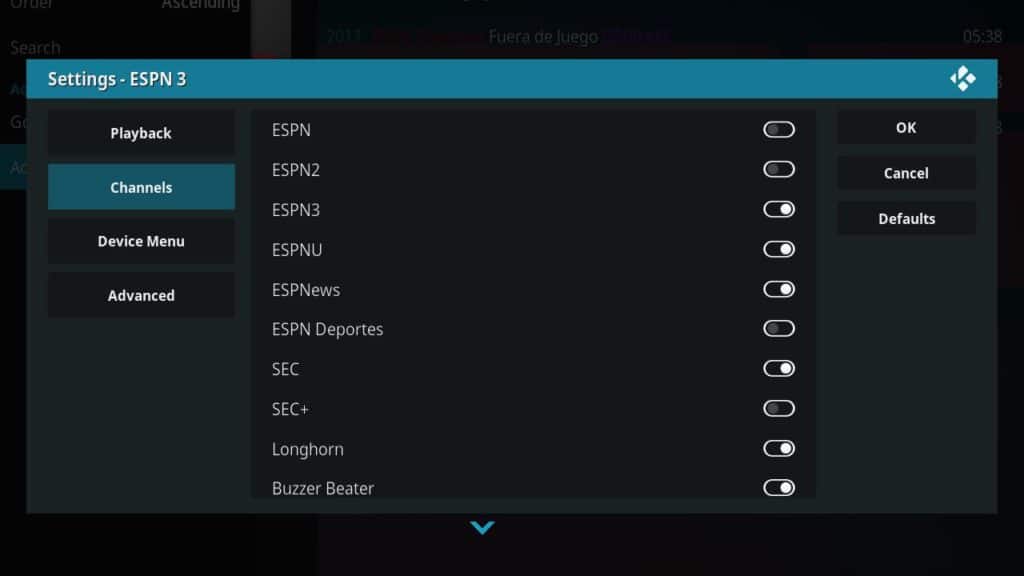 Complemento ESPN 3 Kodi - Configurar 11