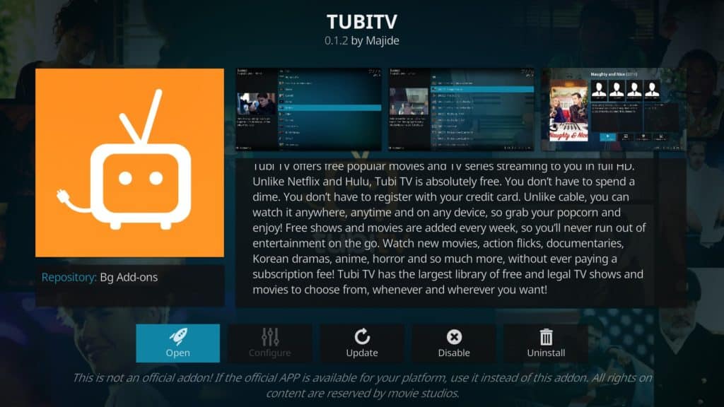 Componente aggiuntivo TubiTV Kodi