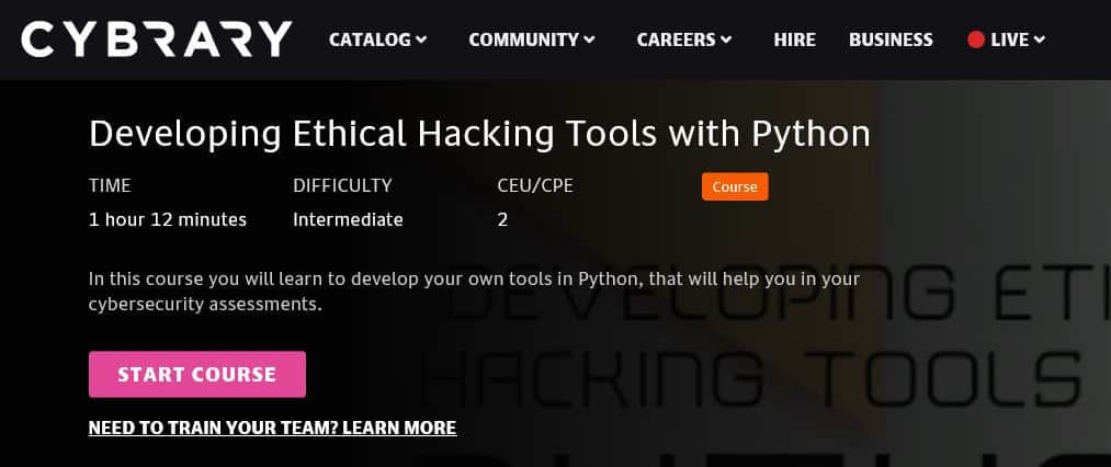 Cybrary Python Ethical Hacking Kurse.