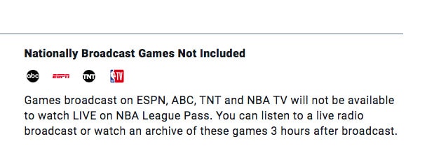 Aviso de apagón nacional de NBA League Pass