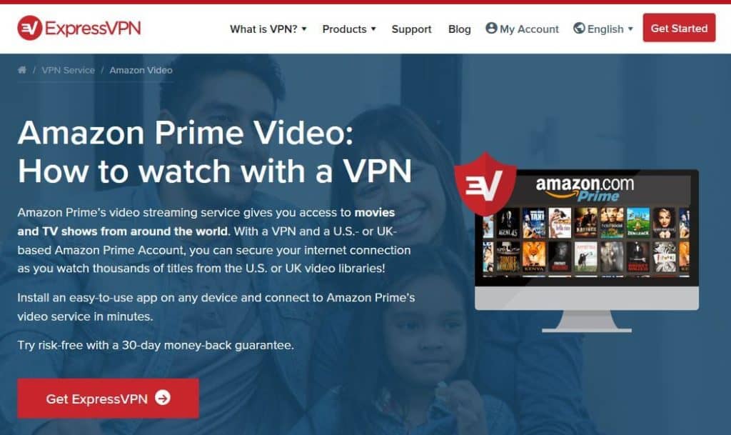 ExpressVPN Amazon Prime Video页面。