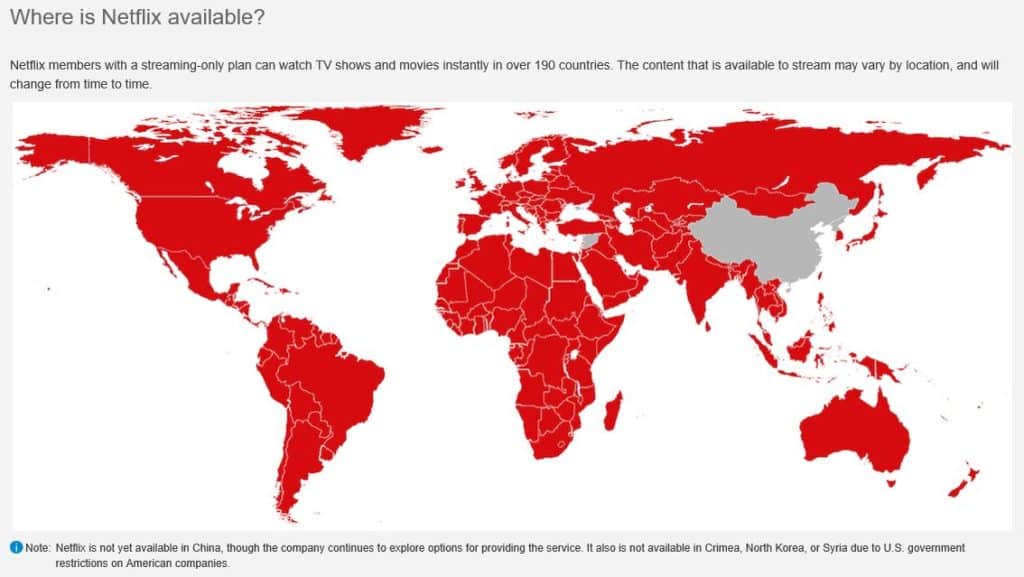 Um mapa mostrando onde o Netflix está disponível.
