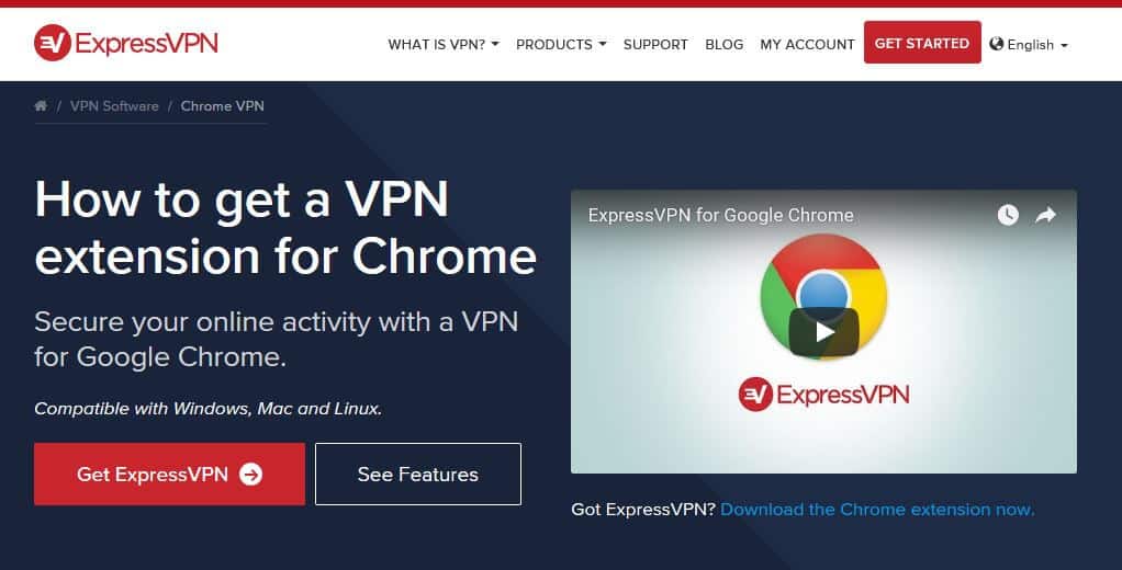 Die ExpressVPN Chrome-Seite.