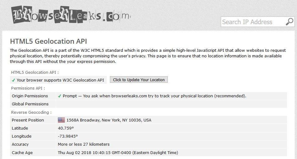 Der Browserleaks.net-Test.