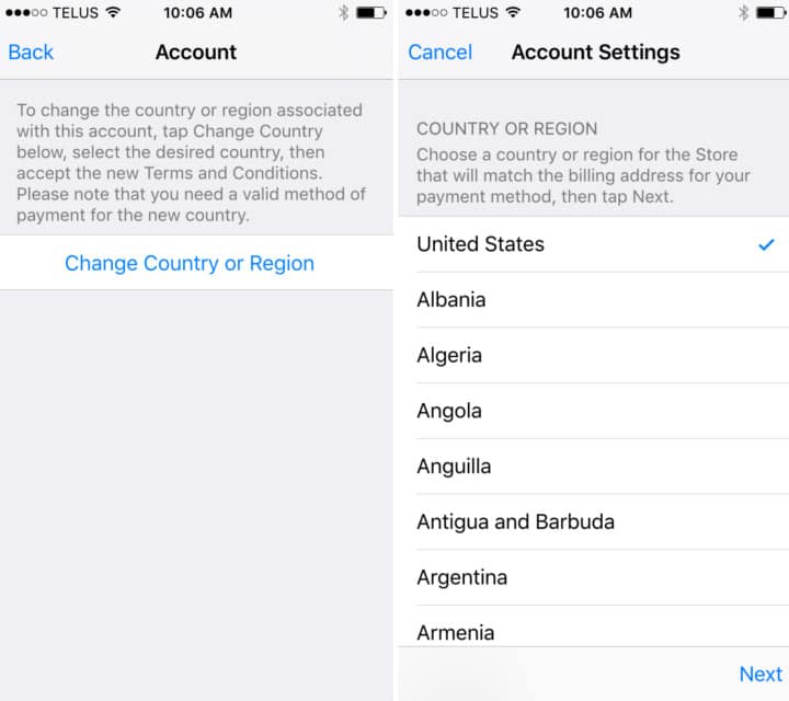 iOS iTunes Country Region