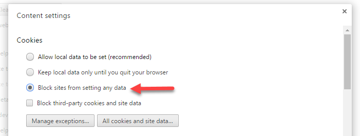 Blockieren von Cookies auf Websites
