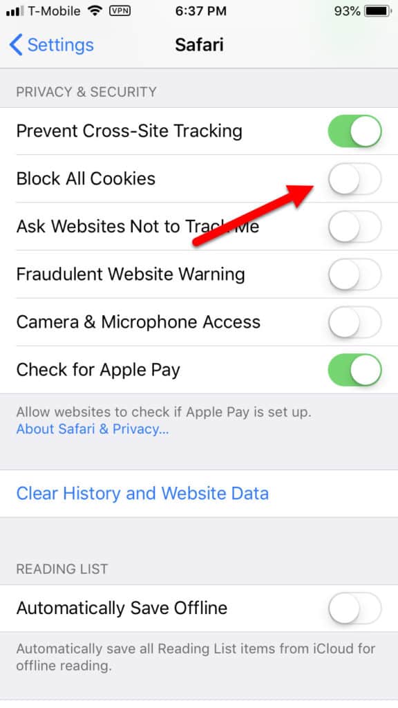 iOS Safari阻止所有cookie