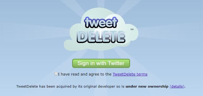 TweetDelete homepage.