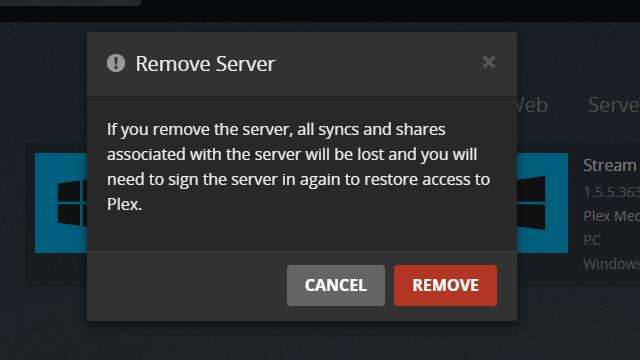 Servidor Plex - Remover servidor 5
