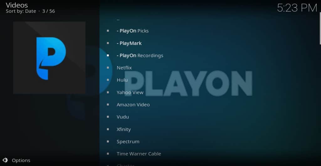 Canales adicionales de Playon Kodi