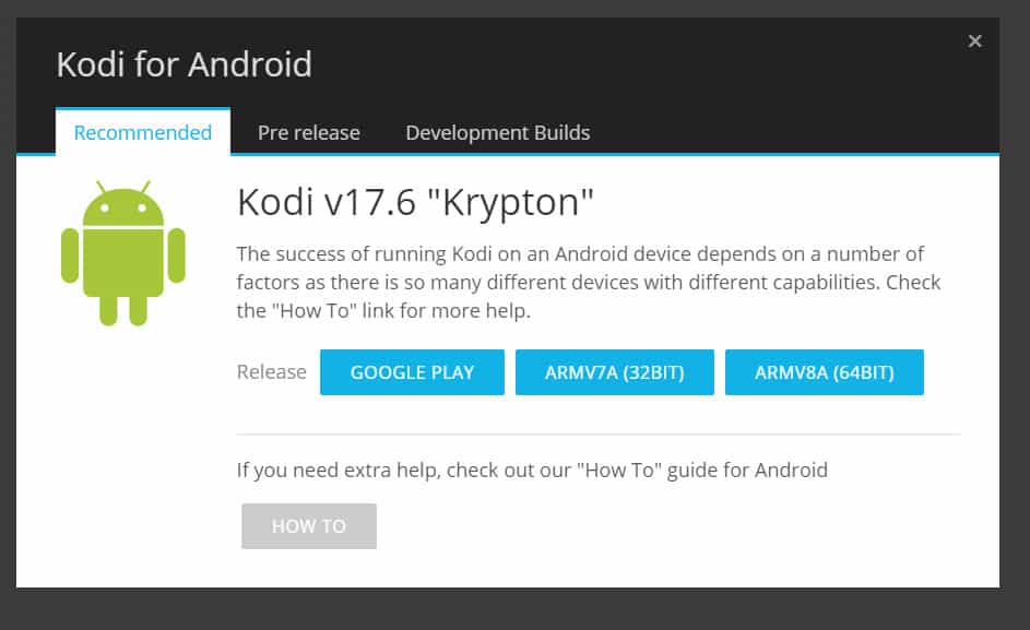 Kodi Androidの選択バージョン