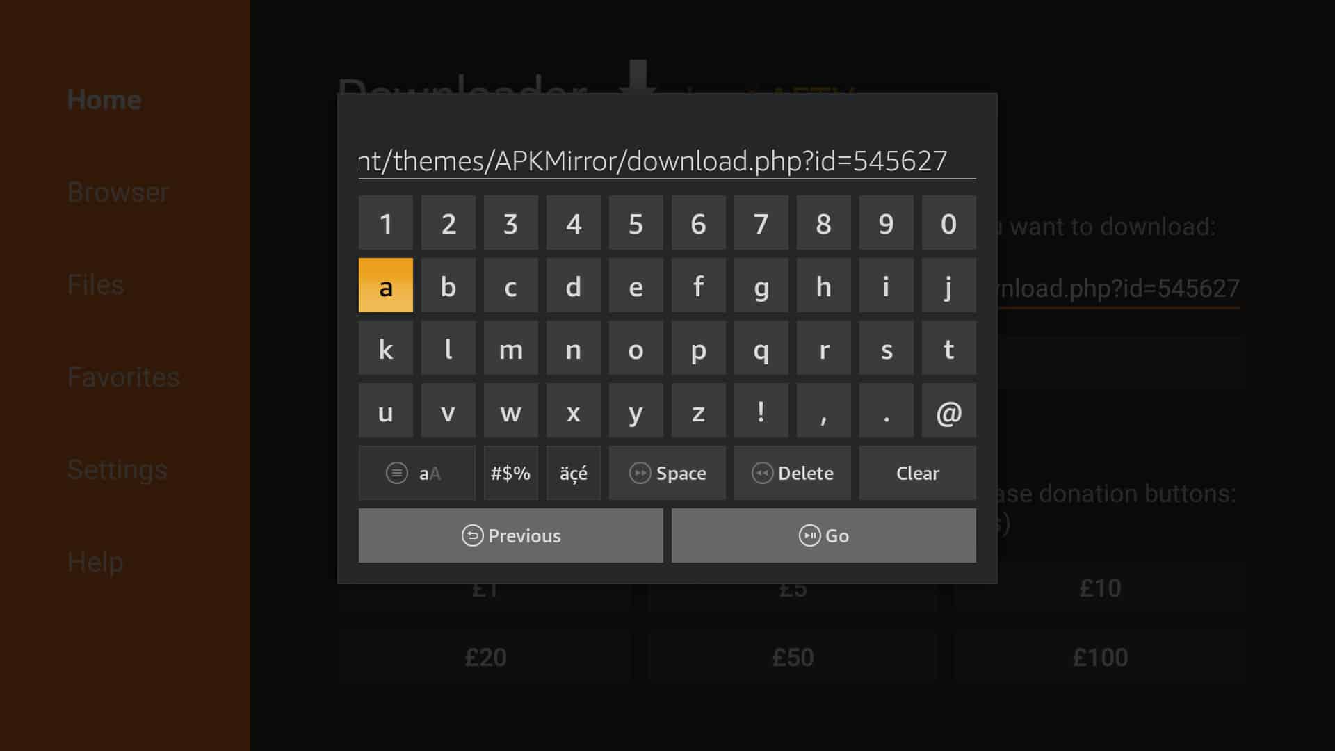 Inserimento del link MX Player nell'app Downloader
