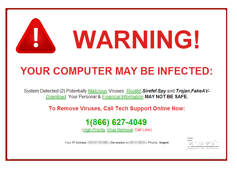 advertencia de virus falsos de sitios web fraudulentos