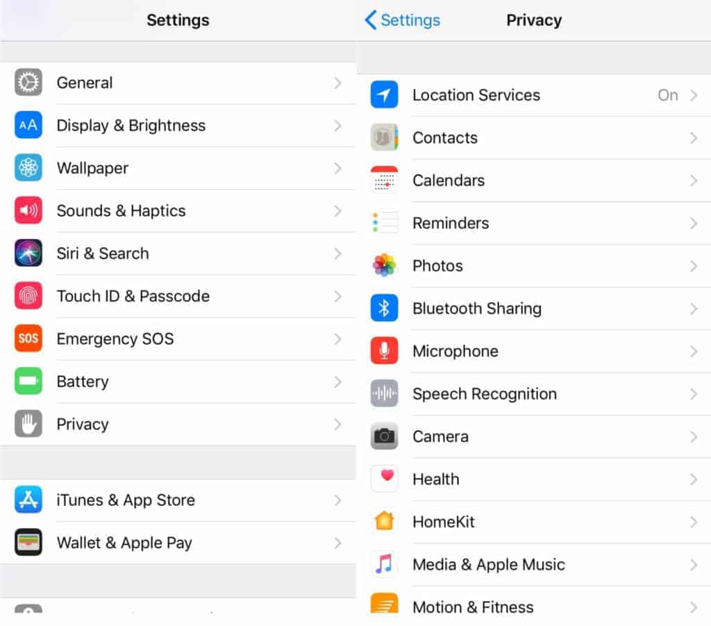 Le schermate Impostazioni e Privacy.