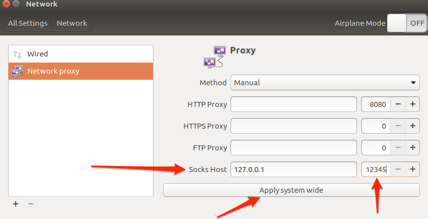 Impostazioni proxy di rete Ubuntu