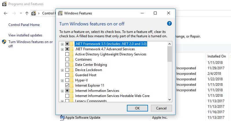 Una pantalla de características de Windows.