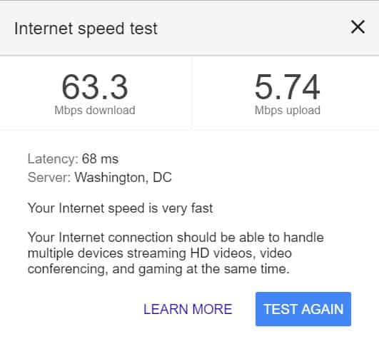 velocidade da internet do google