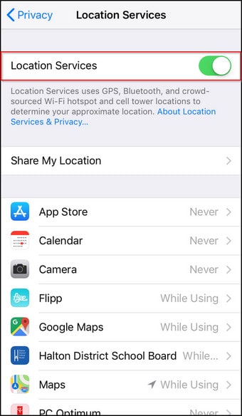Serviços de localização do iOS