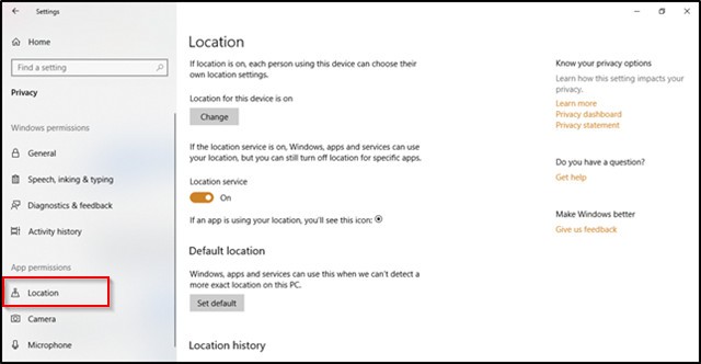 Configurações de localização de seleção da Microsoft