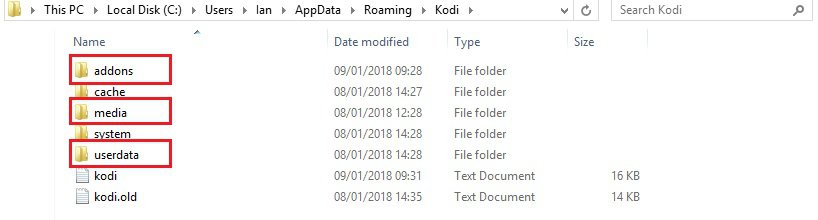 Kodi构建文件位置-Windows