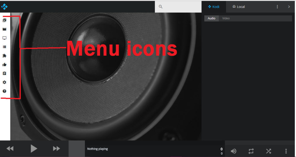 Ícones do menu da interface da web Kodi