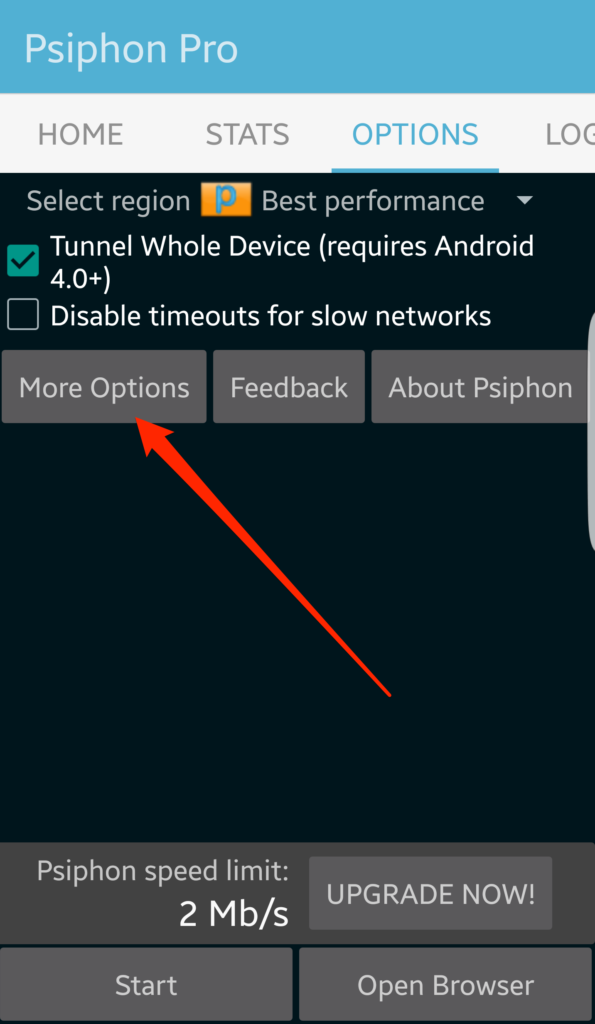 Psiphon para Android mostrando VPN ativa
