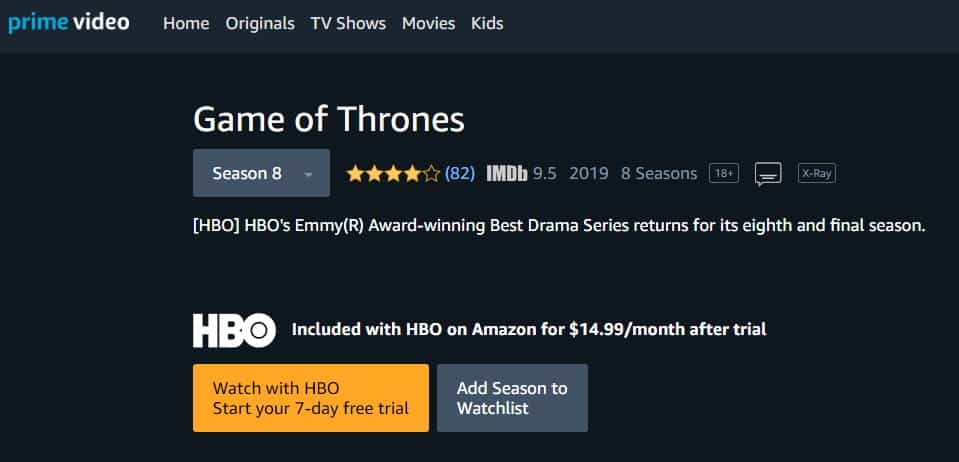 Amazon Prime Video Game of Thrones