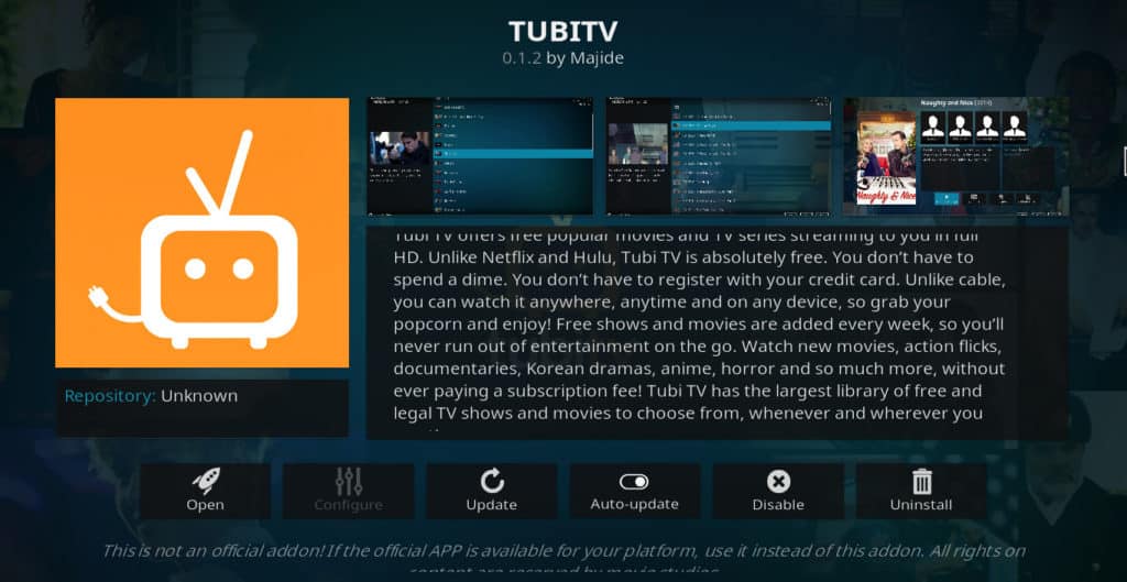 Componente aggiuntivo Tubi TV Kodi