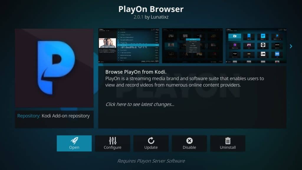 Complemento PlayOn en el navegador Kodi