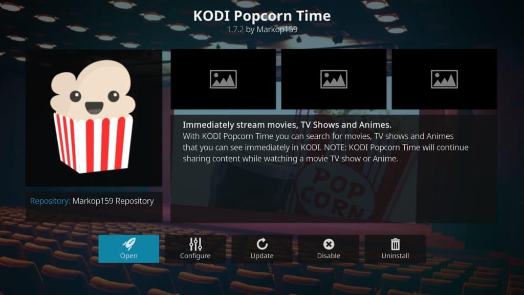 Complemento Kodi de Popcorn Time
