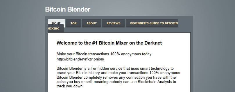 A página inicial do Bitcoin Blender.