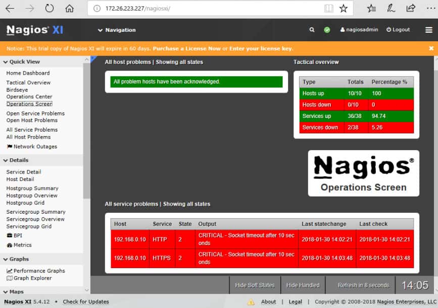 Captura de pantalla que muestra el Panel de operaciones, que podría mostrarse en un centro de operaciones