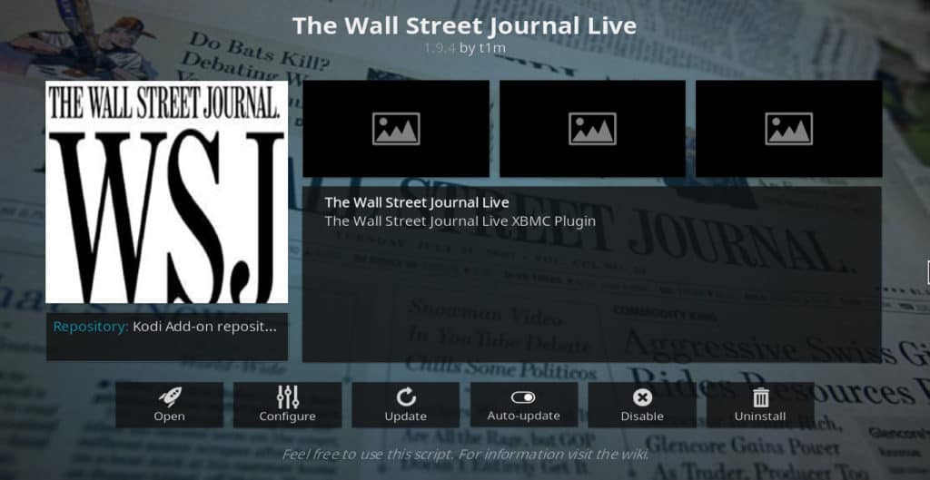 Addon Kodi ao vivo do Wall Street Journal