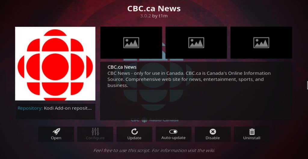 Module complémentaire Kodi de CBC.ca