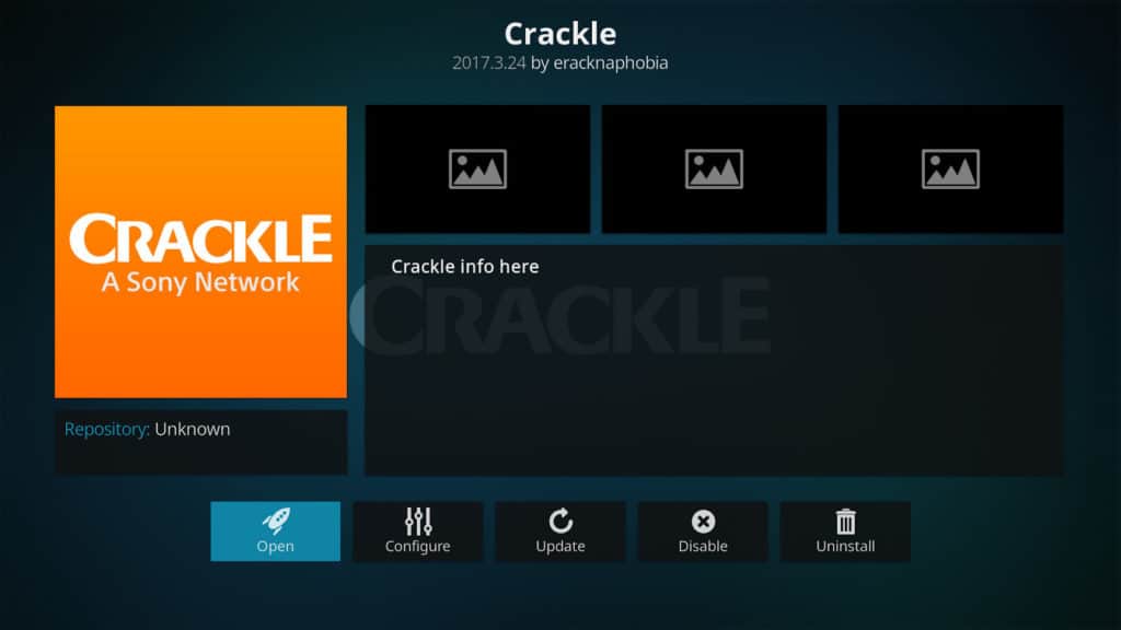 公式Crackle Kodiアドオン