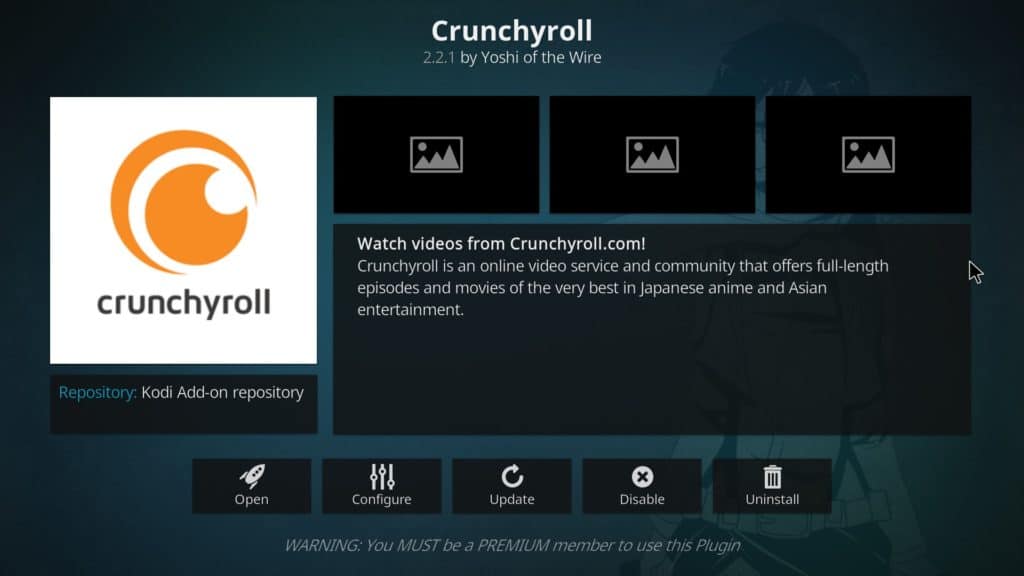 Componente aggiuntivo ufficiale di Crunchyroll Kodi