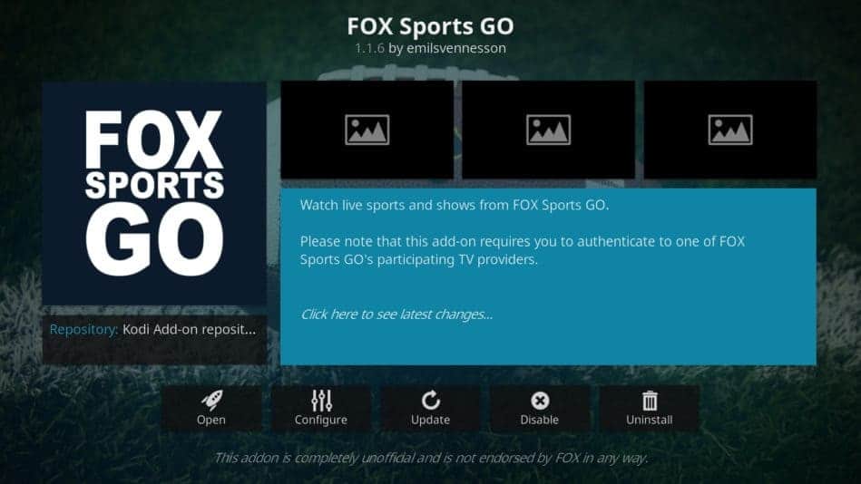 Module complémentaire Fox Sports Go Kodi