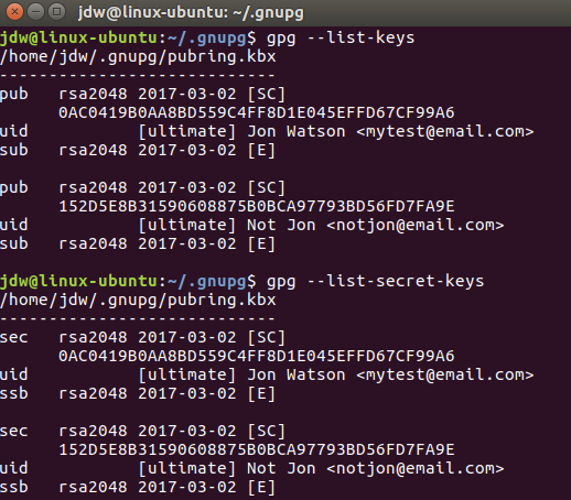 Ubuntu GPG list keys línea de comando