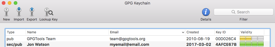GPG قائمة المفاتيح الرئيسية
